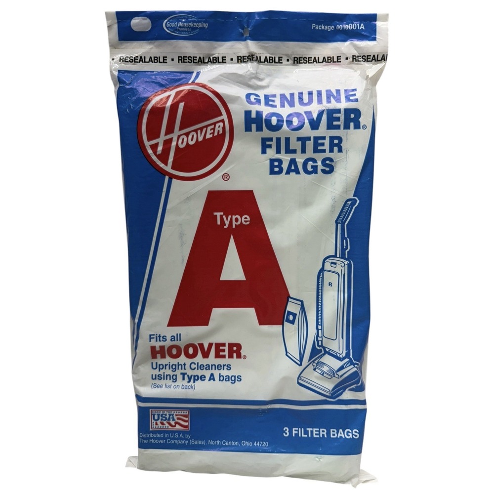 Genuine Hoover Type A Filter Bags 4010001A OEM Vacuum Bags 3 Pack Made USA NOS